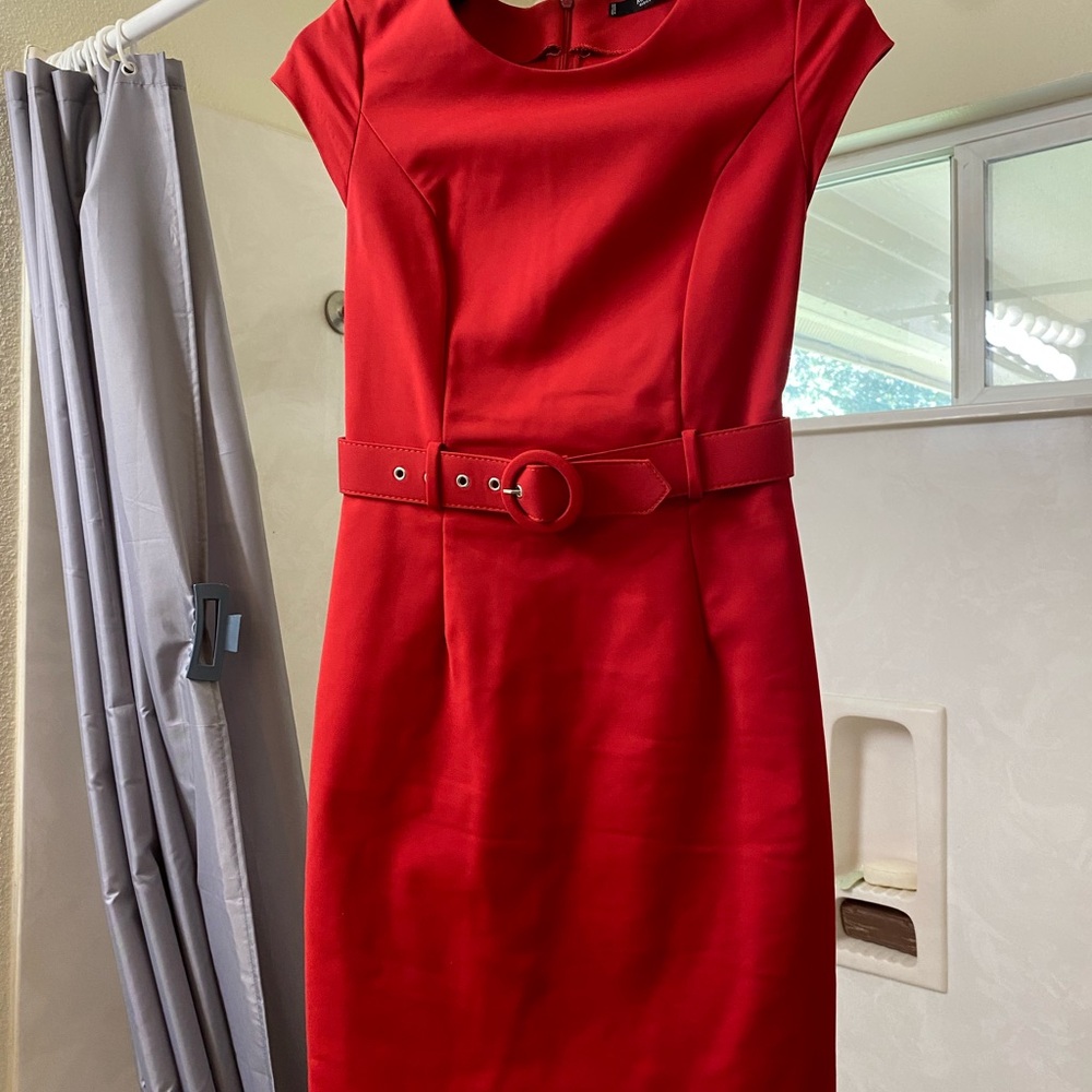 Red Belted Work / Casual Dress